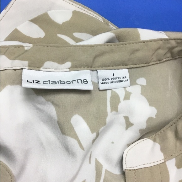 Liz Claiborne Large tan and white belted sleeveless top - Picture 9 of 14